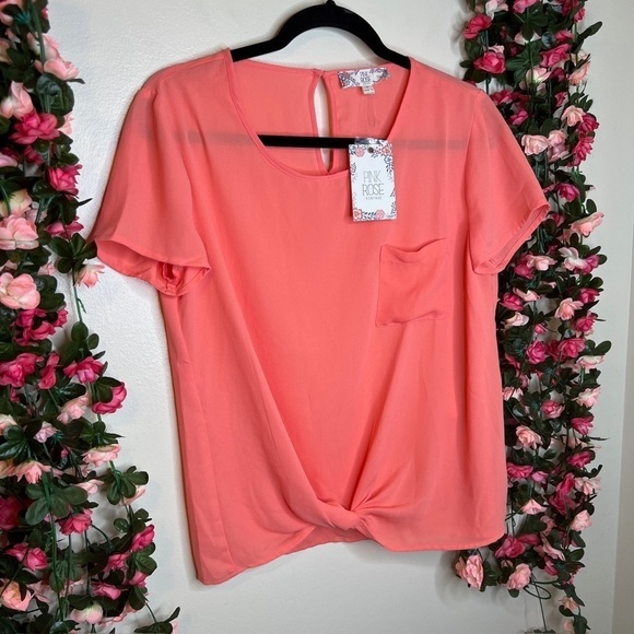 Pink Rose NWT V-Neck Blouse Shirts Womens Medium Sheer Flowy Airy Work Office - Picture 2 of 9